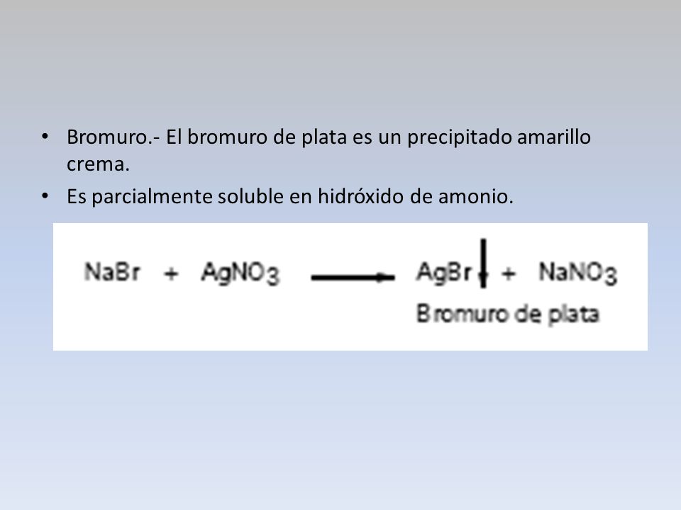 Bromuro.- El bromuro de plata es un precipitado amarillo crema.