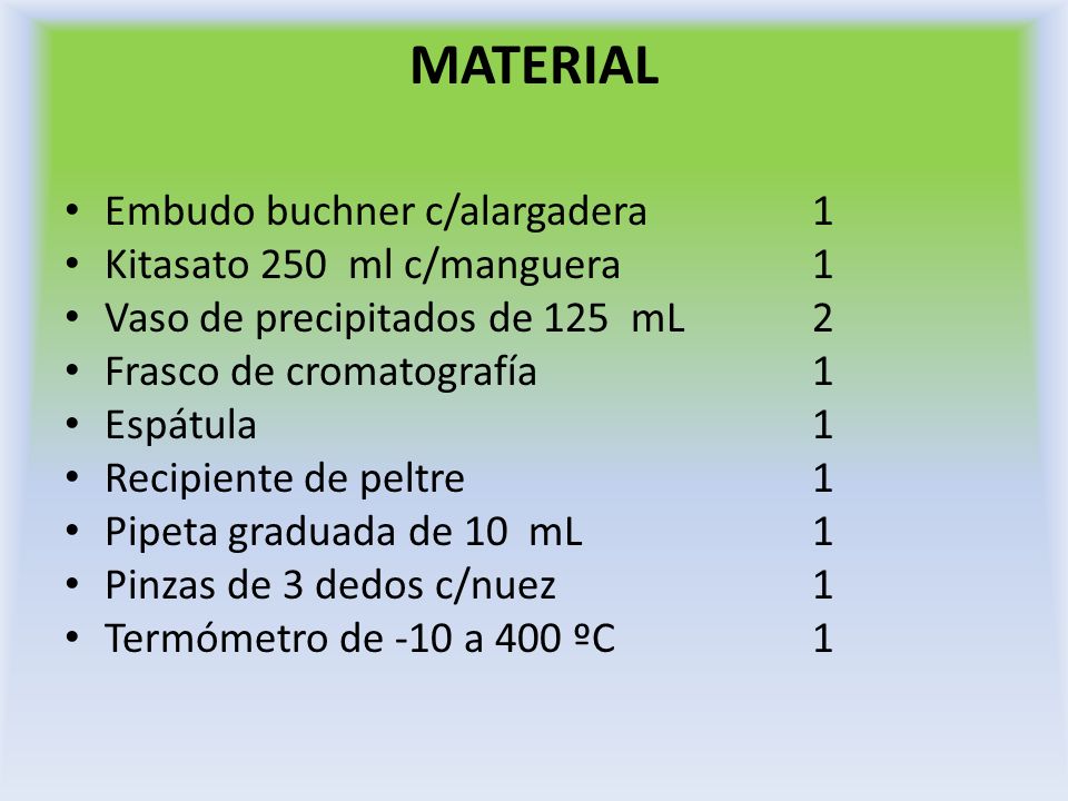 MATERIAL Embudo buchner c/alargadera 1 Kitasato 250 ml c/manguera 1
