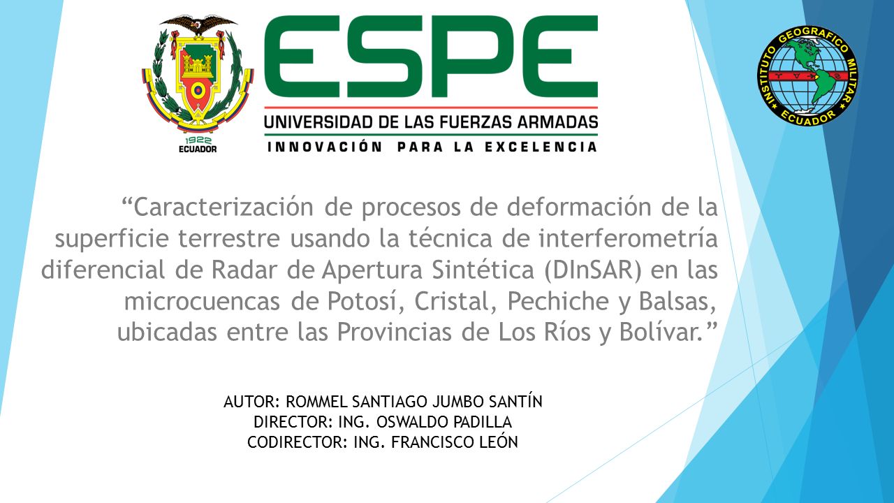 Caracterización de procesos de deformación de la superficie terrestre usando la técnica de interferometría diferencial de Radar de Apertura Sintética (DInSAR) en las microcuencas de Potosí, Cristal, Pechiche y Balsas, ubicadas entre las Provincias de Los Ríos y Bolívar.