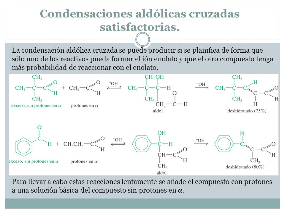 Condensaciones aldólicas cruzadas satisfactorias.