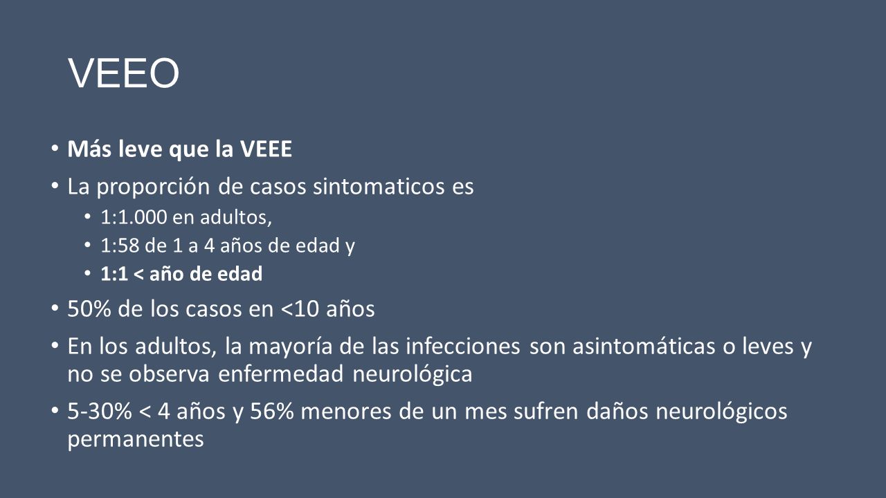 VEEO Más leve que la VEEE La proporción de casos sintomaticos es