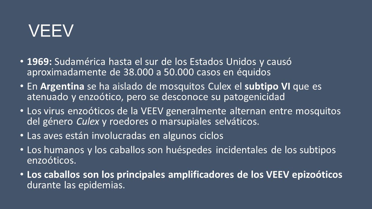 VEEV 1969: Sudamérica hasta el sur de los Estados Unidos y causó aproximadamente de a casos en équidos.
