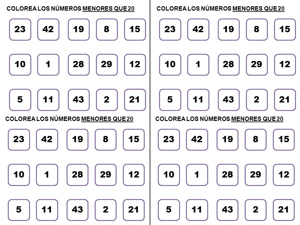 COLOREA LOS NÚMEROS MENORES QUE 20