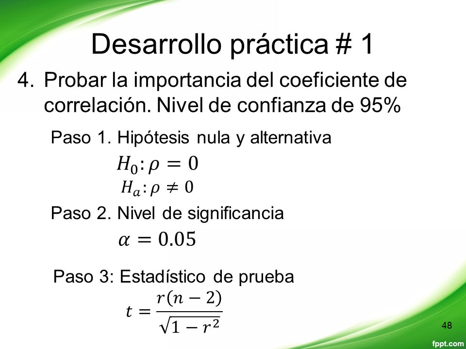 Desarrollo práctica # 1 Probar la importancia del coeficiente de correlación. Nivel de confianza de 95%