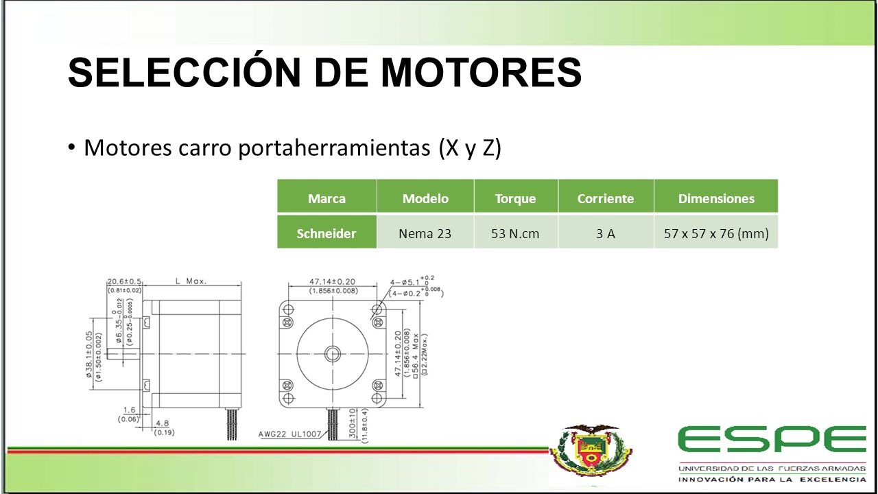 SELECCIÓN DE MOTORES Motores carro portaherramientas (X y Z) Marca