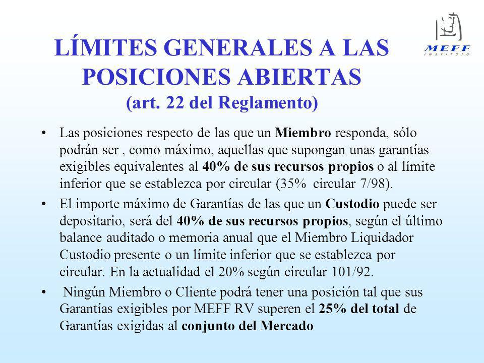 LÍMITES GENERALES A LAS POSICIONES ABIERTAS (art. 22 del Reglamento)