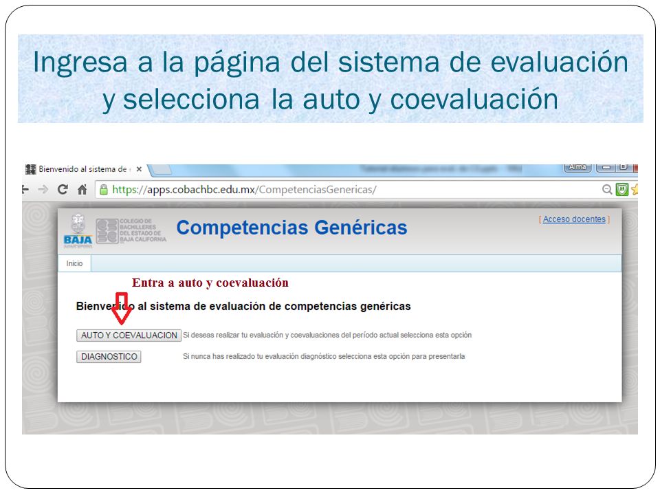 Ingresa a la página del sistema de evaluación y selecciona la auto y coevaluación