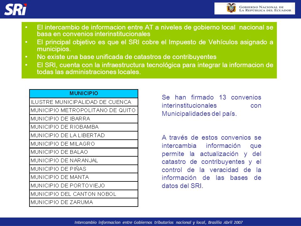 El intercambio de informacion entre AT a niveles de gobierno local nacional se basa en convenios interinstitucionales