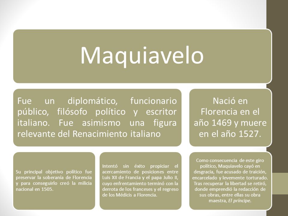 Nació en Florencia en el año 1469 y muere en el año 1527.