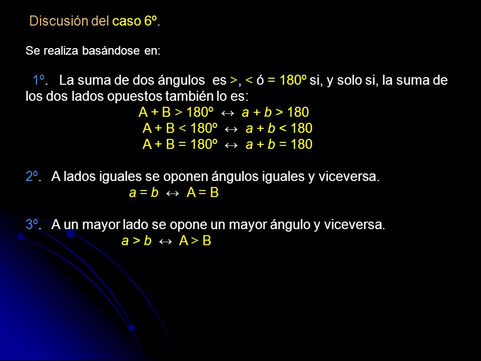 2º. A lados iguales se oponen ángulos iguales y viceversa.