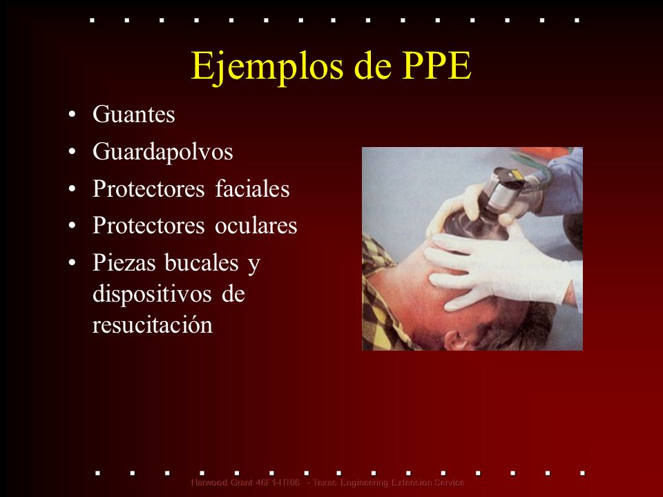Ejemplos de PPE Guantes Guardapolvos Protectores faciales