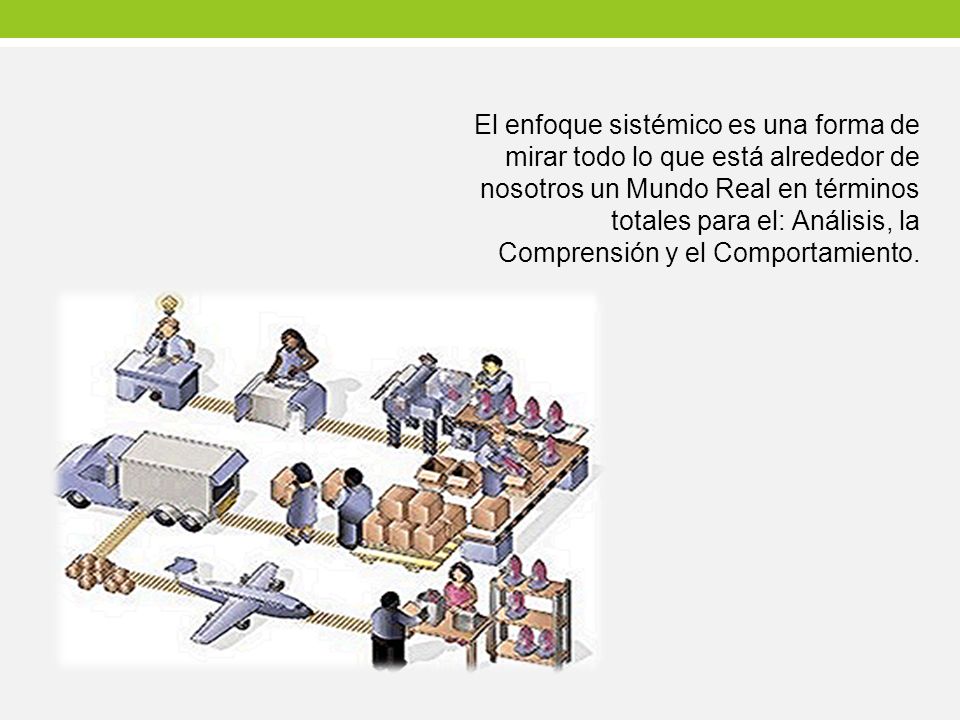 El enfoque sistémico es una forma de mirar todo lo que está alrededor de nosotros un Mundo Real en términos totales para el: Análisis, la Comprensión y el Comportamiento.