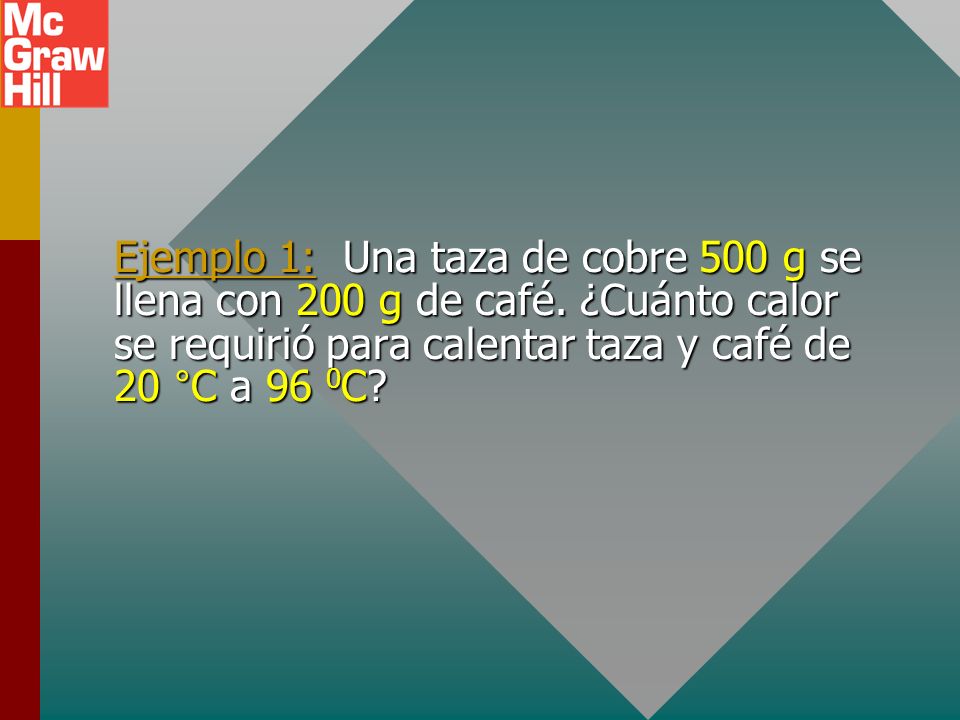 Ejemplo 1: Una taza de cobre 500 g se llena con 200 g de café