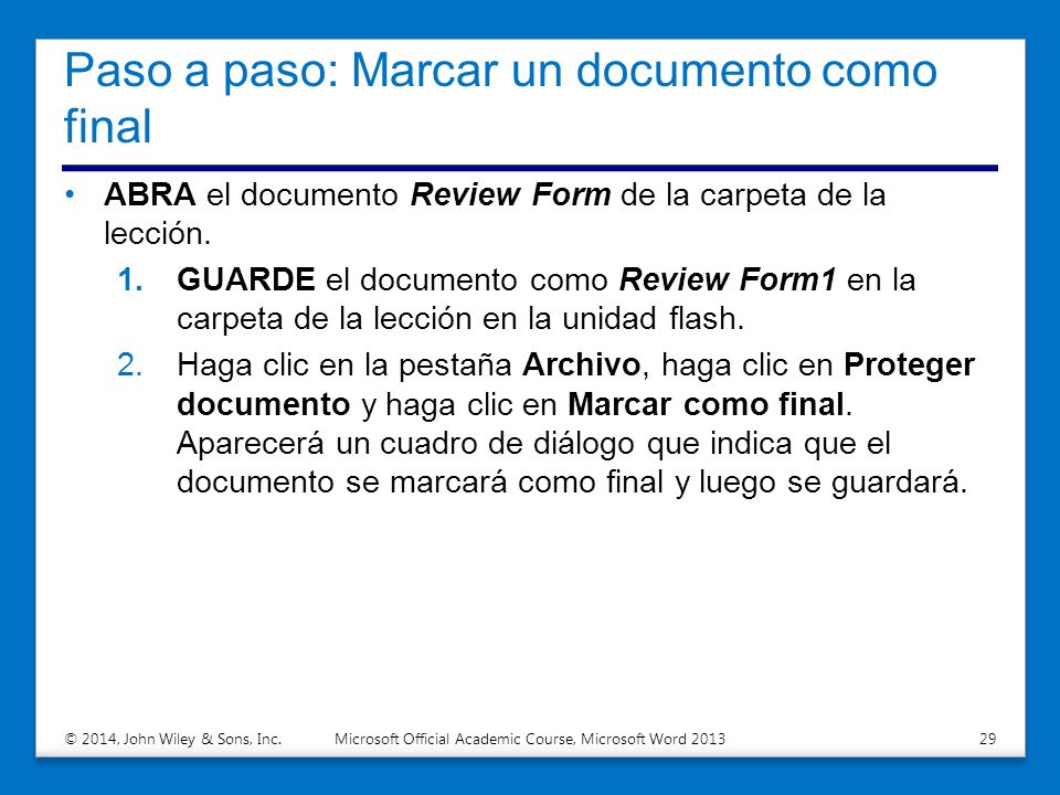 Paso a paso: Marcar un documento como final