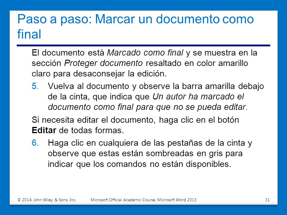 Paso a paso: Marcar un documento como final