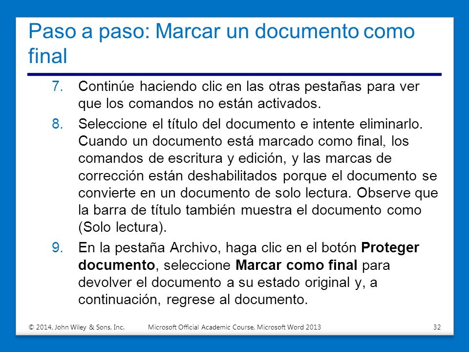Paso a paso: Marcar un documento como final