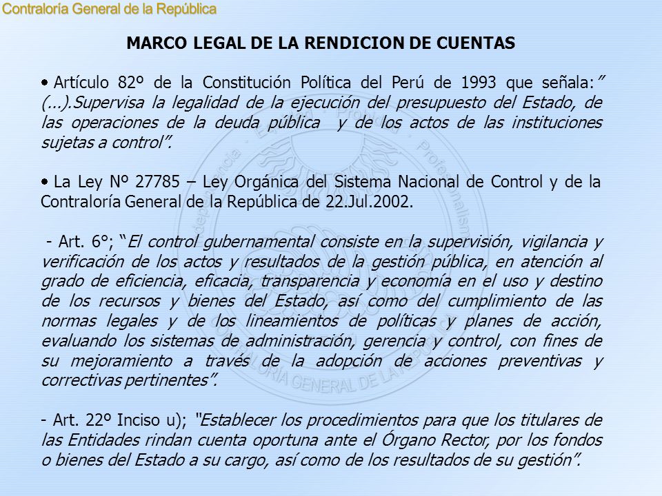 MARCO LEGAL DE LA RENDICION DE CUENTAS
