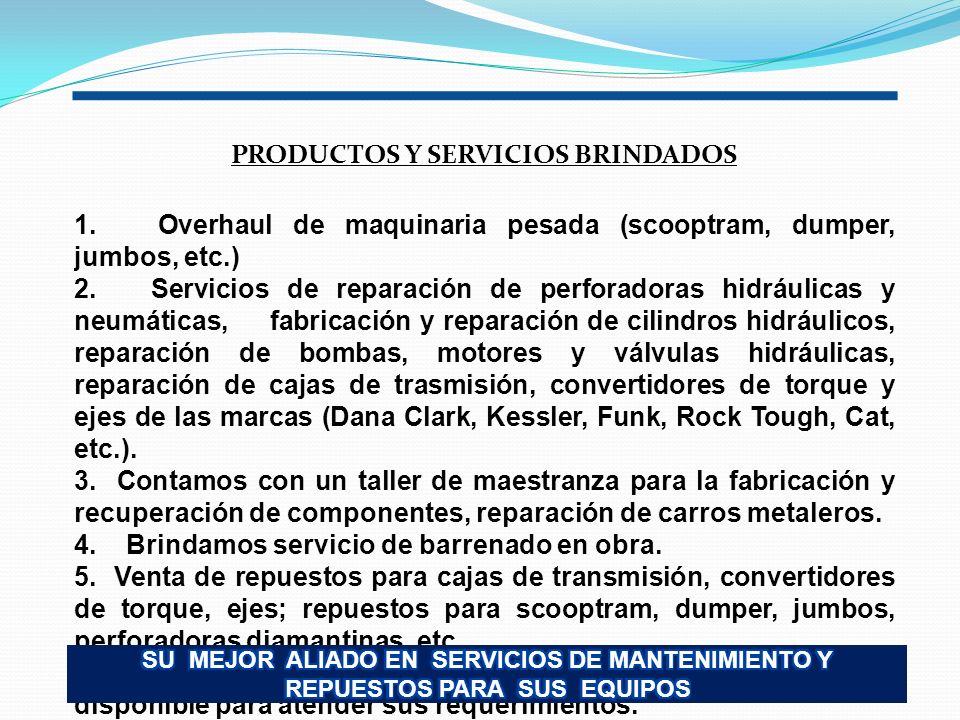 PRODUCTOS Y SERVICIOS BRINDADOS