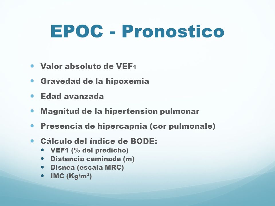 EPOC - Pronostico Valor absoluto de VEF1 Gravedad de la hipoxemia