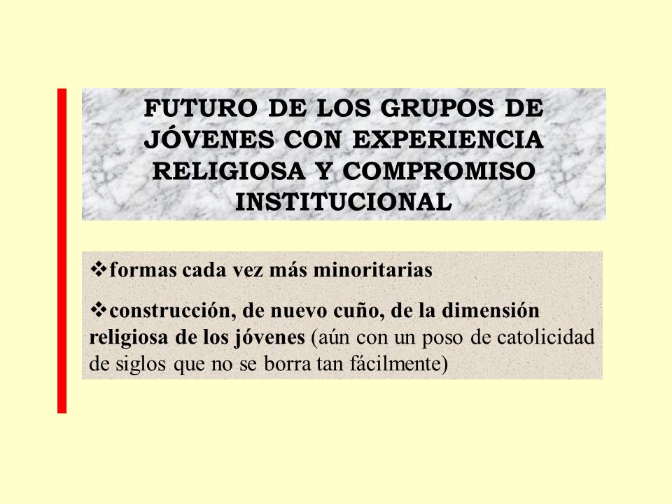 FUTURO DE LOS GRUPOS DE JÓVENES CON EXPERIENCIA RELIGIOSA Y COMPROMISO INSTITUCIONAL