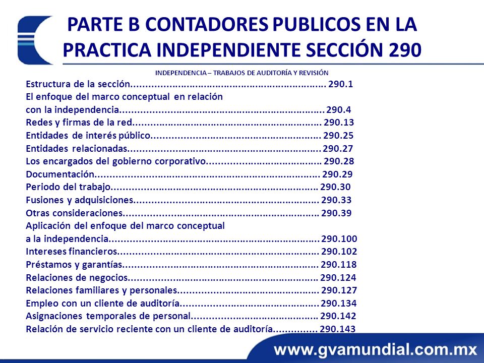 PARTE B CONTADORES PUBLICOS EN LA PRACTICA INDEPENDIENTE SECCIÓN 290