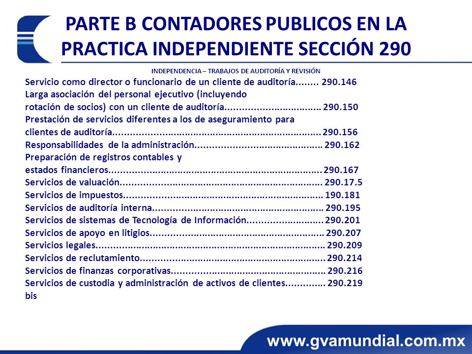 PARTE B CONTADORES PUBLICOS EN LA PRACTICA INDEPENDIENTE SECCIÓN 290