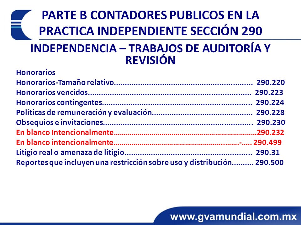 PARTE B CONTADORES PUBLICOS EN LA PRACTICA INDEPENDIENTE SECCIÓN 290