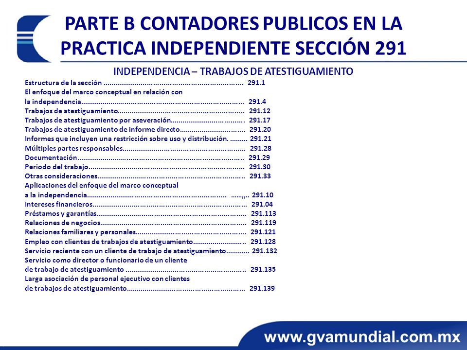 PARTE B CONTADORES PUBLICOS EN LA PRACTICA INDEPENDIENTE SECCIÓN 291