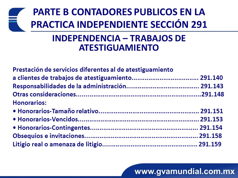 PARTE B CONTADORES PUBLICOS EN LA PRACTICA INDEPENDIENTE SECCIÓN 291