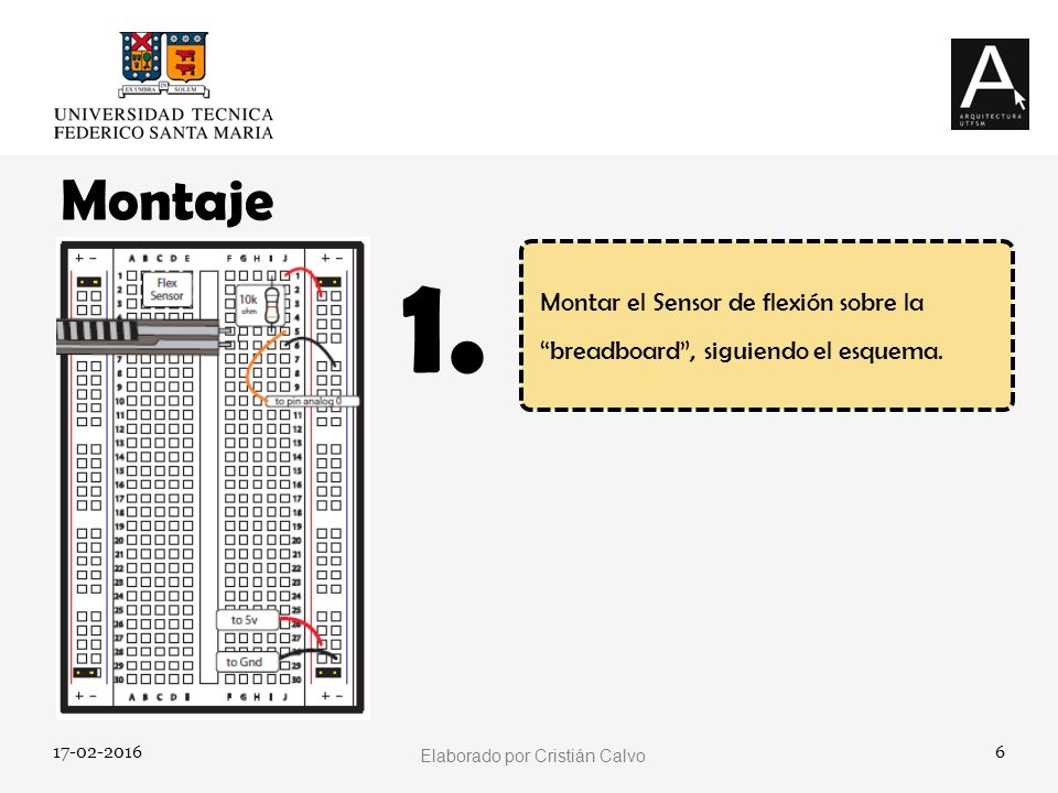 Montaje 1. Montar el Sensor de flexión sobre la breadboard , siguiendo el esquema
