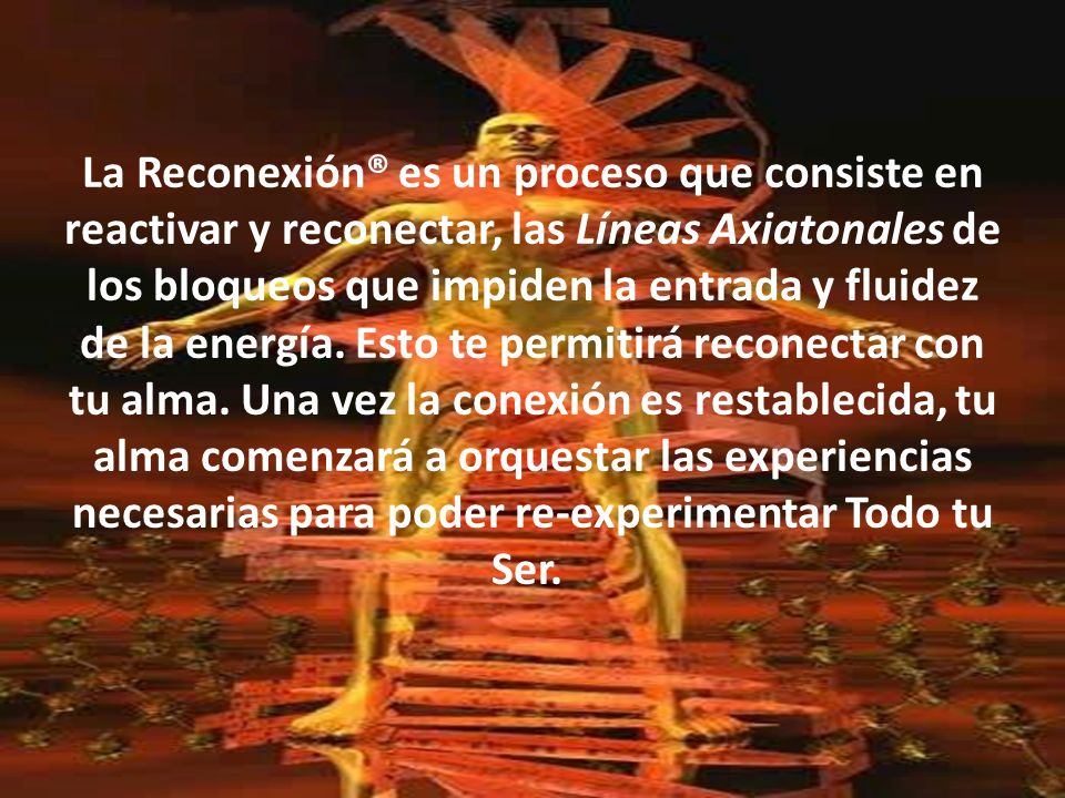 La Reconexión® es un proceso que consiste en reactivar y reconectar, las Líneas Axiatonales de los bloqueos que impiden la entrada y fluidez de la energía.