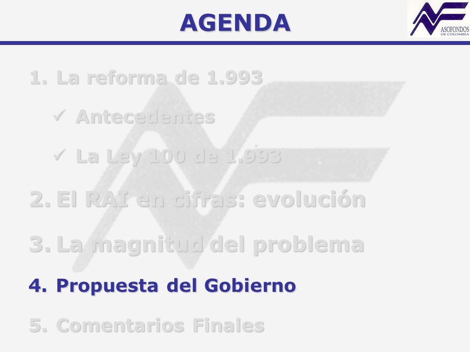 AGENDA La reforma de Antecedentes La Ley 100 de 1.993