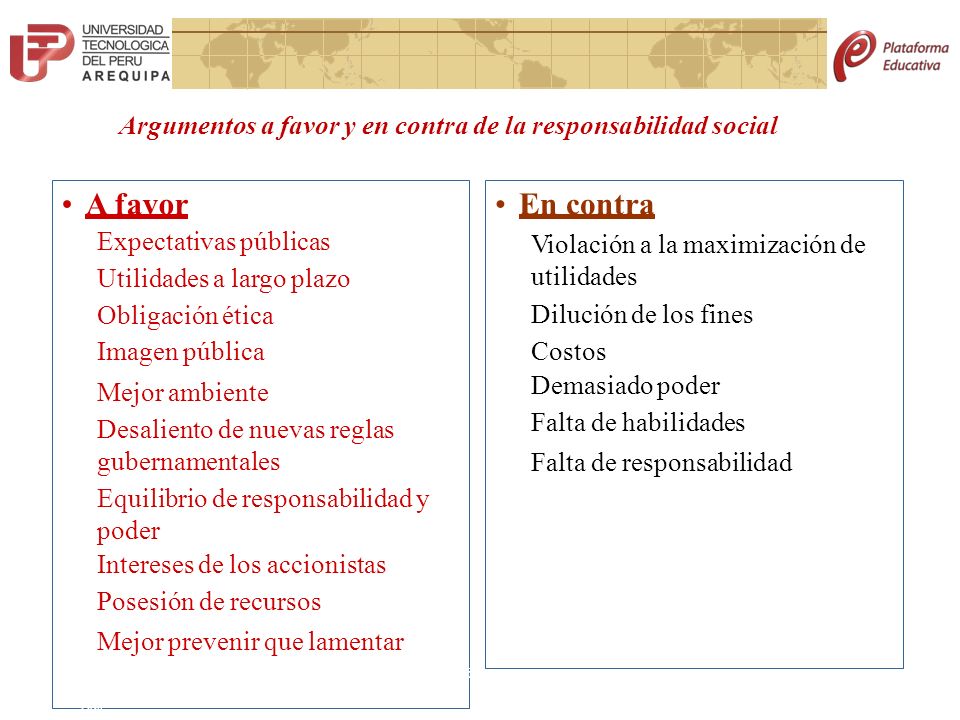 Argumentos a favor y en contra de la responsabilidad social