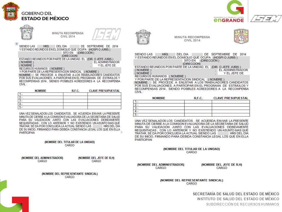 SECRETARÍA DE SALUD DEL ESTADO DE MÉXICO INSTITUTO DE SALUD DEL ESTADO DE MÉXICO SUBDIRECCIÓN DE RECURSOS HUMANOS