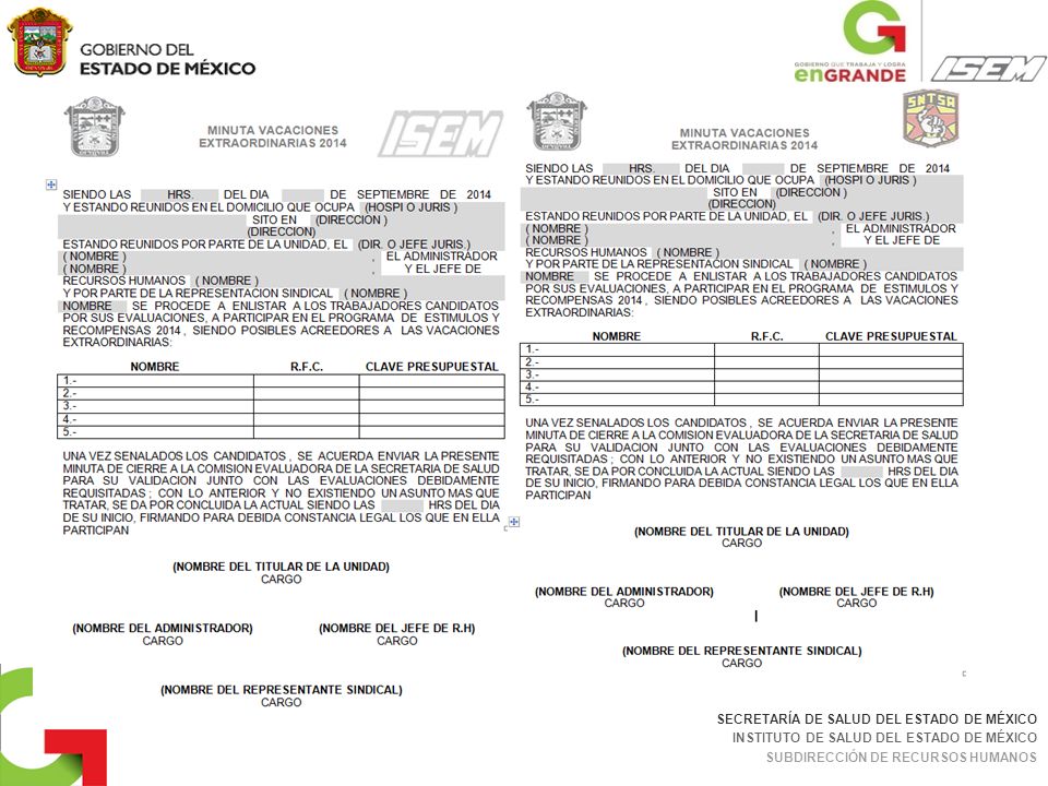 SECRETARÍA DE SALUD DEL ESTADO DE MÉXICO INSTITUTO DE SALUD DEL ESTADO DE MÉXICO SUBDIRECCIÓN DE RECURSOS HUMANOS