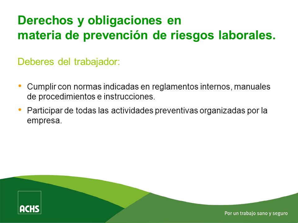 Derechos y obligaciones en materia de prevención de riesgos laborales.