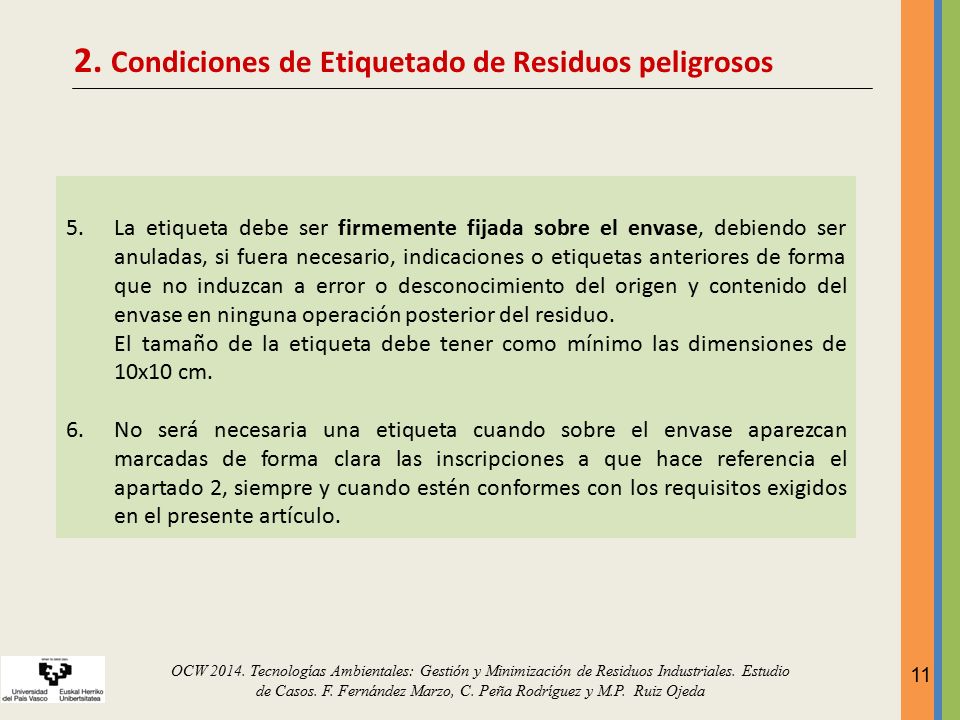 2. Condiciones de Etiquetado de Residuos peligrosos