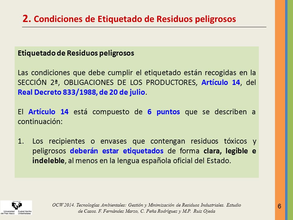 2. Condiciones de Etiquetado de Residuos peligrosos