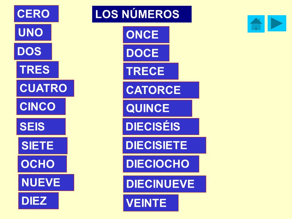CERO LOS NÚMEROS. UNO. ONCE. DOS. DOCE. TRES. TRECE. CUATRO. CATORCE. CINCO. QUINCE. SEIS.