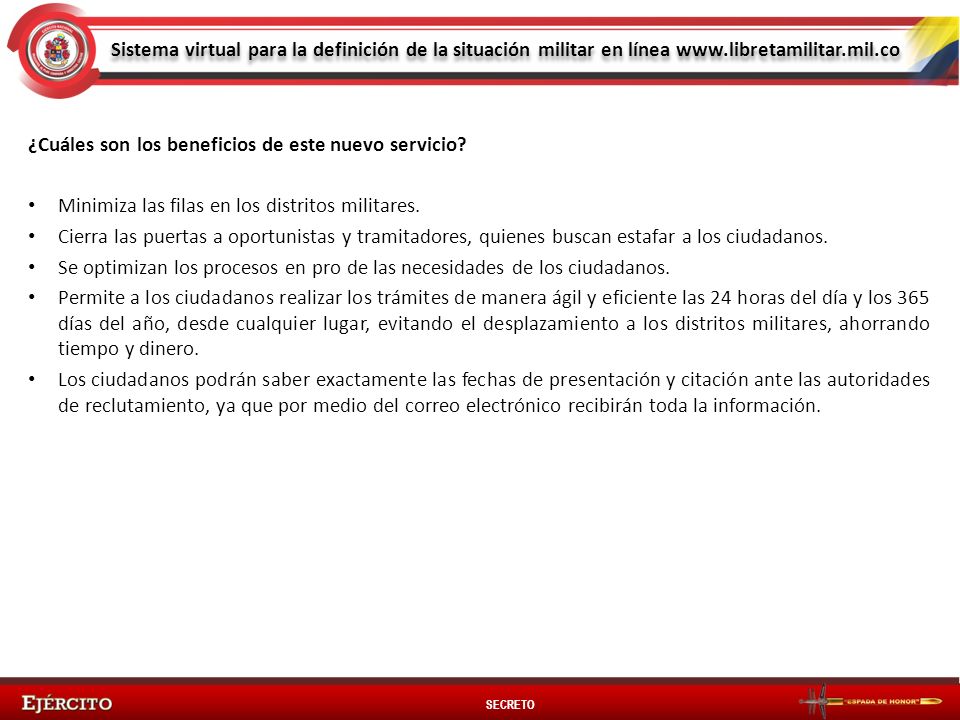 Sistema virtual para la definición de la situación militar en línea