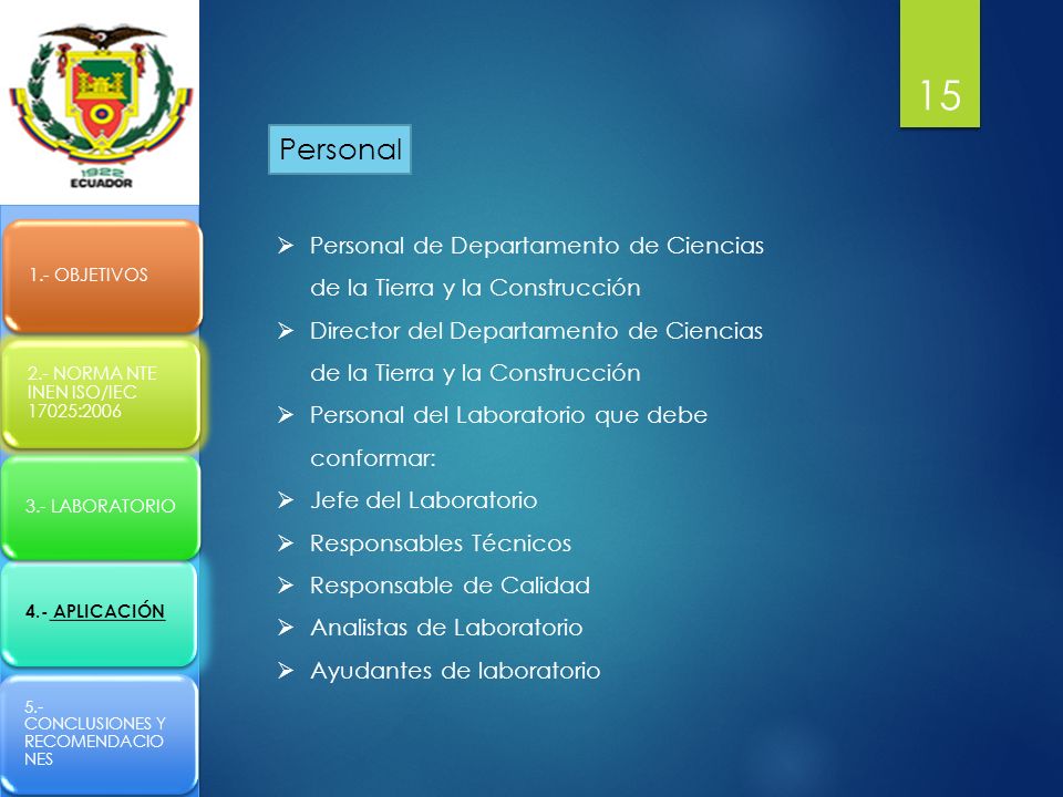 Personal 1.- OBJETIVOS. Personal de Departamento de Ciencias de la Tierra y la Construcción.