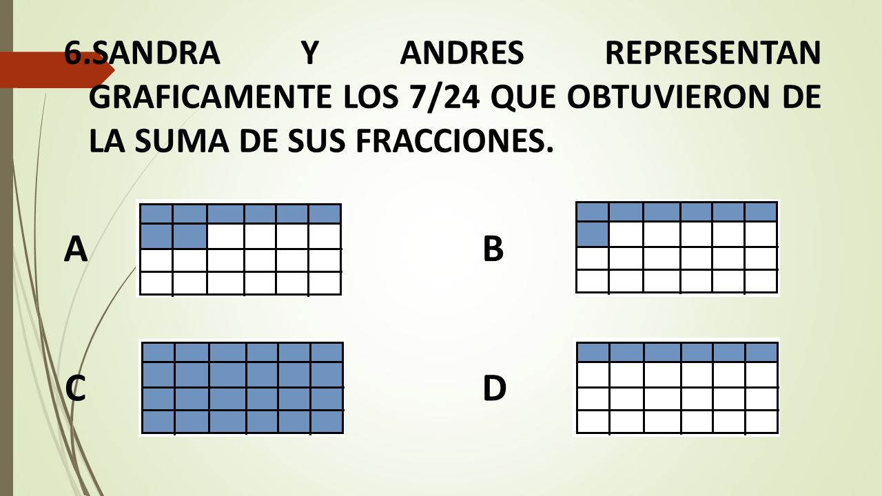 SANDRA Y ANDRES REPRESENTAN GRAFICAMENTE LOS 7/24 QUE OBTUVIERON DE LA SUMA DE SUS FRACCIONES.