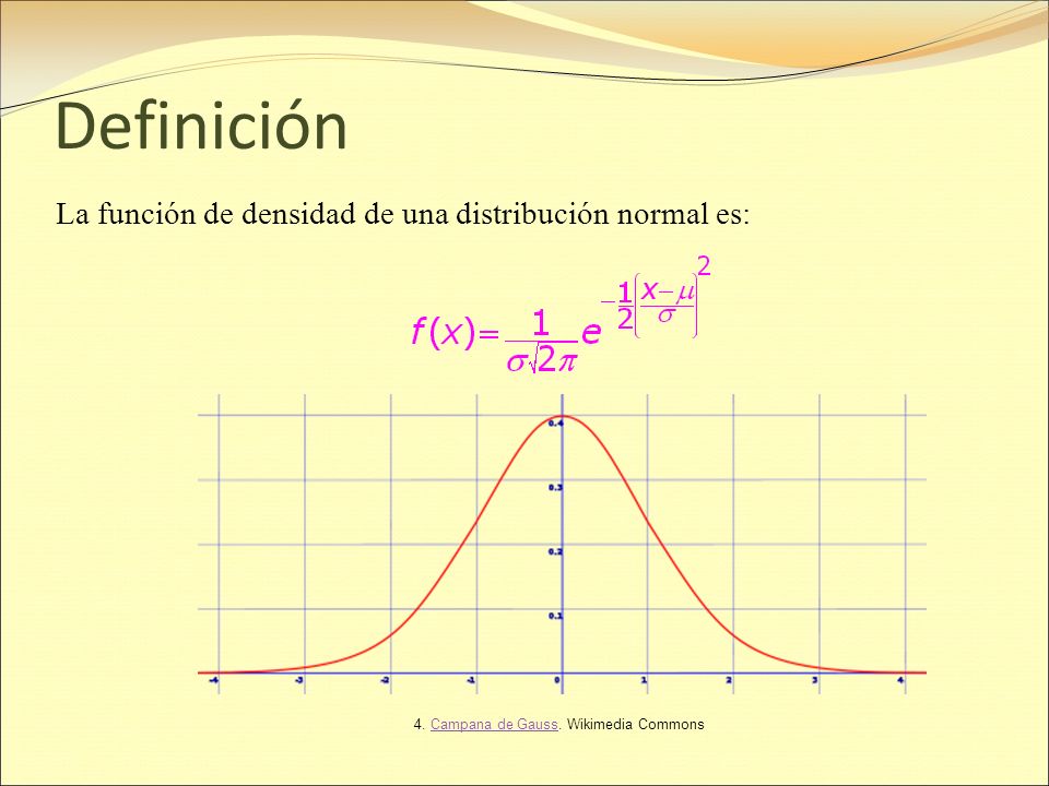 Definición La función de densidad de una distribución normal es: