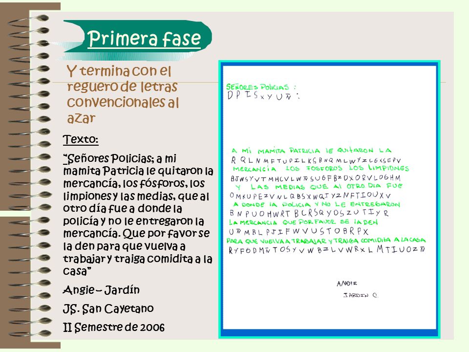 Primera fase Y termina con el reguero de letras convencionales al azar