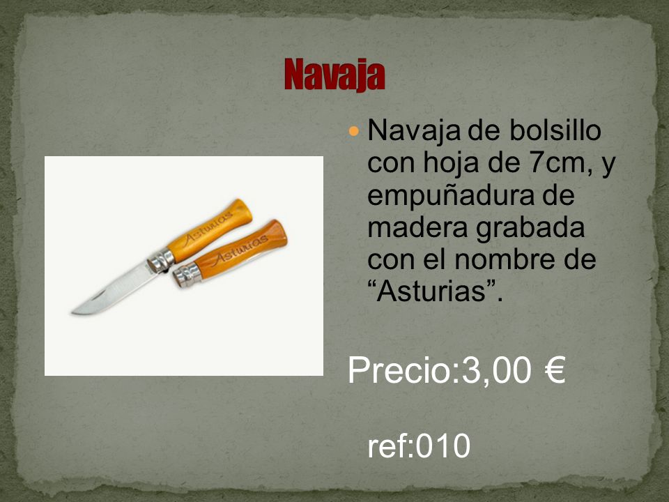 Navaja Navaja de bolsillo con hoja de 7cm, y empuñadura de madera grabada con el nombre de Asturias .