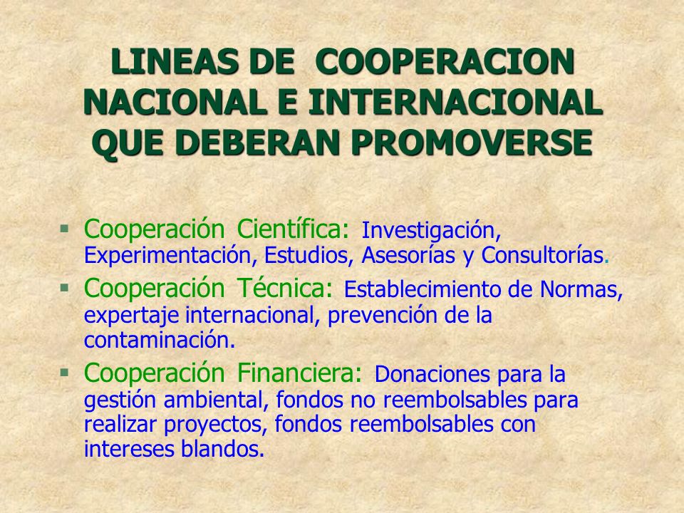 LINEAS DE COOPERACION NACIONAL E INTERNACIONAL QUE DEBERAN PROMOVERSE
