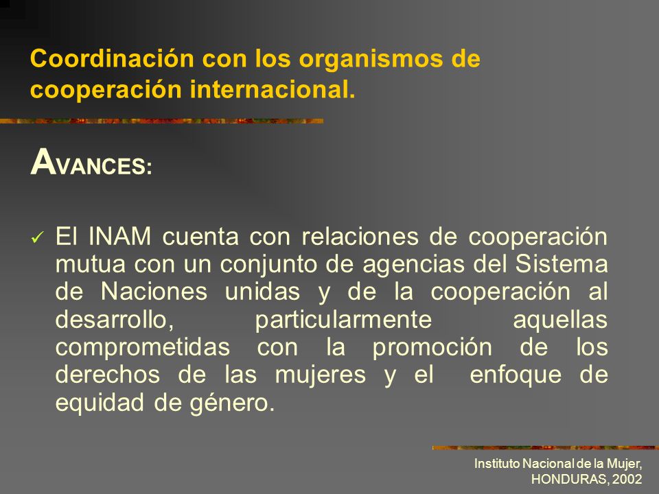 Coordinación con los organismos de cooperación internacional.