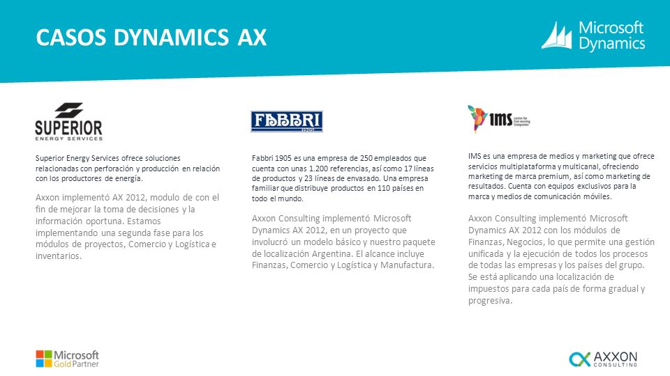 CASOS DYNAMICS AX Superior Energy Services ofrece soluciones relacionadas con perforación y producción en relación con los productores de energía.