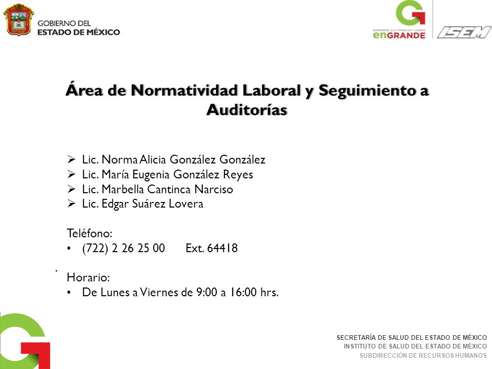 Área de Normatividad Laboral y Seguimiento a Auditorías