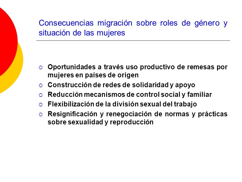 Consecuencias migración sobre roles de género y situación de las mujeres